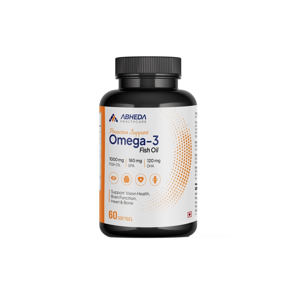 Omega-3 Fish Oil 1000mg - Triple Strength Formula, 60 Softgels - 180mg EPA & 120mg DHA for Enhanced Heart Health, Joint Support & Brain Function