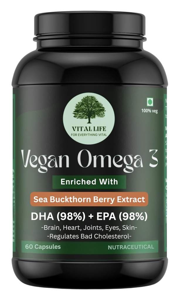 VITAL LIFE Vegan Omega 3 Vegetarian Capsules, 60 Caps