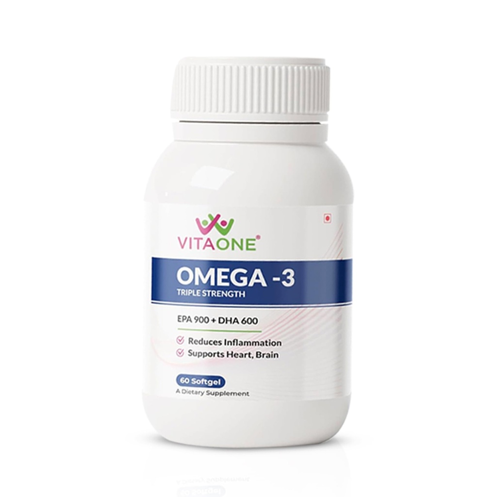 Triple Strength Omega-3 1250mg | Omega 3 Fish Oil 60 Softgels | 600mg DHA & 900mg EPA | No Fishy Aftertaste