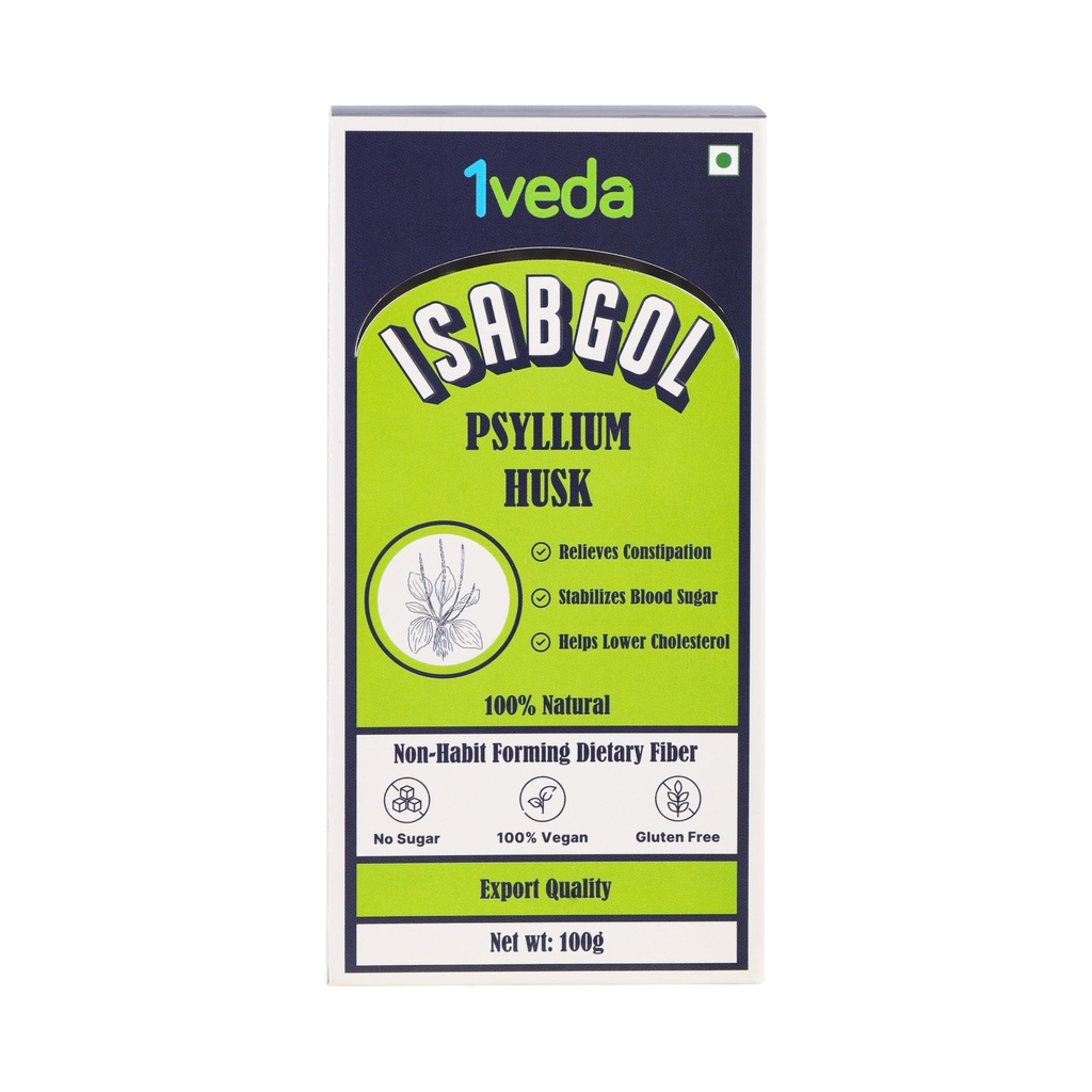 Isabgol Psyllium Husk Powder 100g | Natural Fibre Supplement for Healthy Digestion & Regular Bowel Movement | Sugar Free | Gluten Free | Vegan