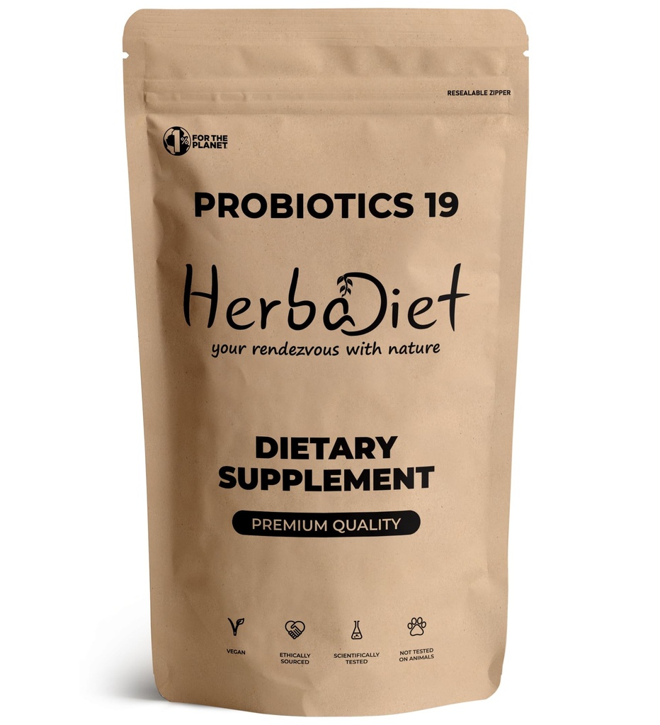 Herbadiet Probiotic Blend Lactobacillus 50 Billion Cfu/G Powder|100 Gram|Highest Rated 19 Strains|Fiber Supplement Probiotics For Men&Women