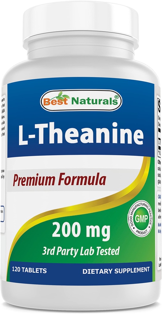 Best Naturals L-Theanine 200mg per tablet (400mg per 2 tabletten) - Bevordert ontspanning zonder slaap - 120 Vegetarische tabletten - (120 telling (verpakking 1))