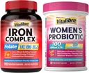 IJzersupplement voor vrouwen en mannen 90Caps & Vitalibre Probiotica voor vrouwen 100 miljard CFU 15 strains
