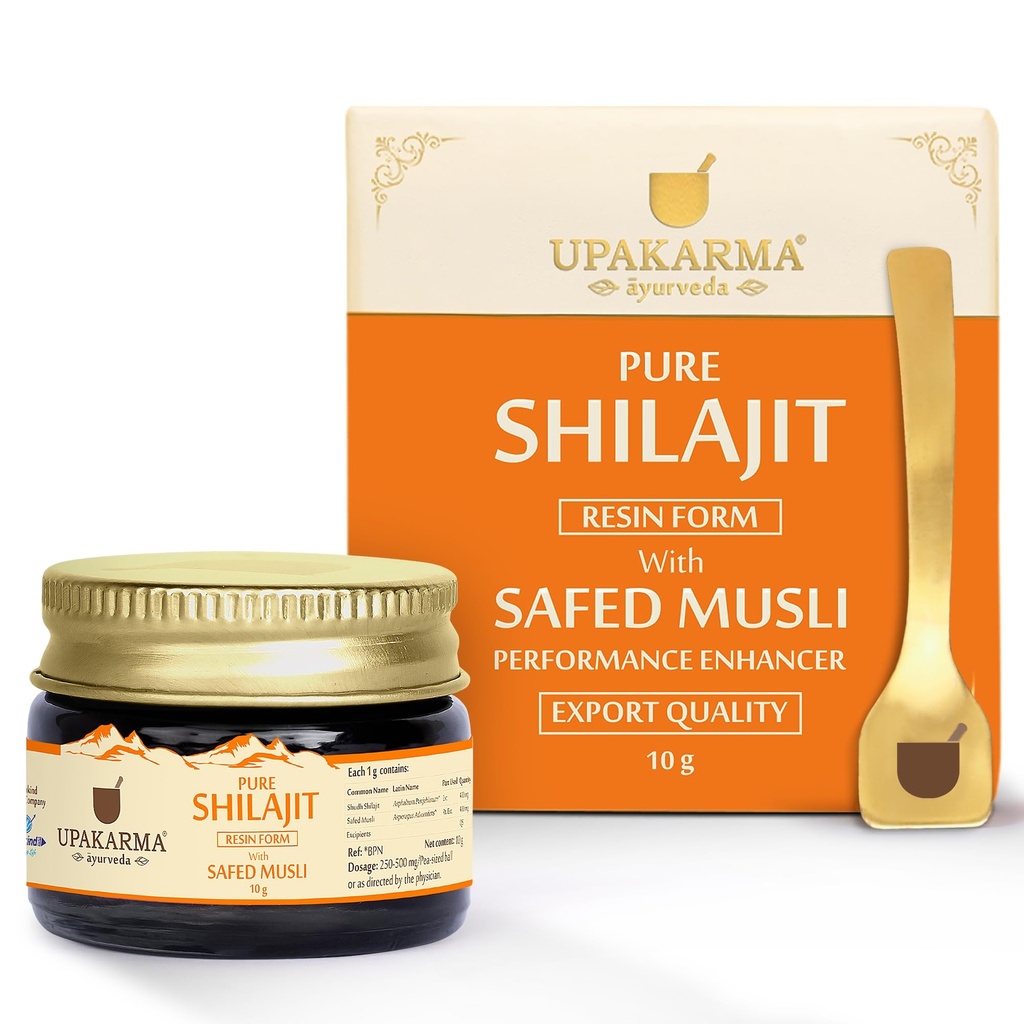 UPAKARMA Shilajit Resin with Safed Musli 10g | 300mg/serving | For Men to Boost Physical Performance, Power, Stamina and Strength | 100% Ayurvedic | Lab Tested | 33 Servings | Pack of 1
