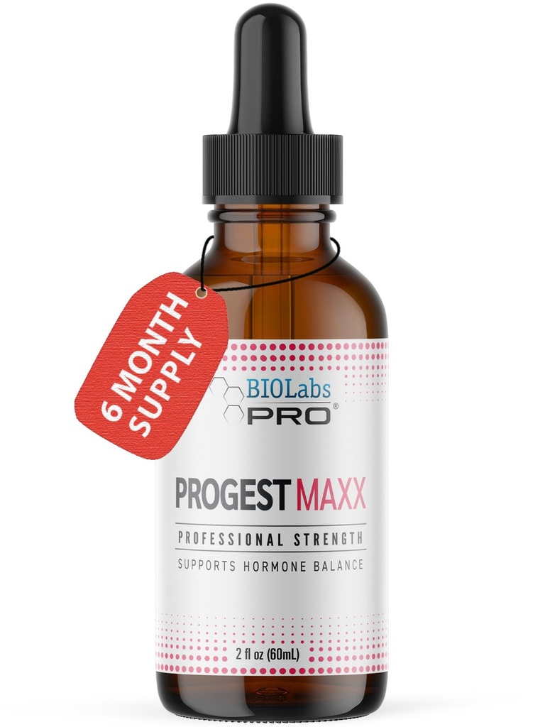 Progest MAXX Progesterone Oil, Natural Bioidentic Progesteron voor vrouwen, Hot Flashes & Menopauze Support, 2oz fles - zes maanden levering