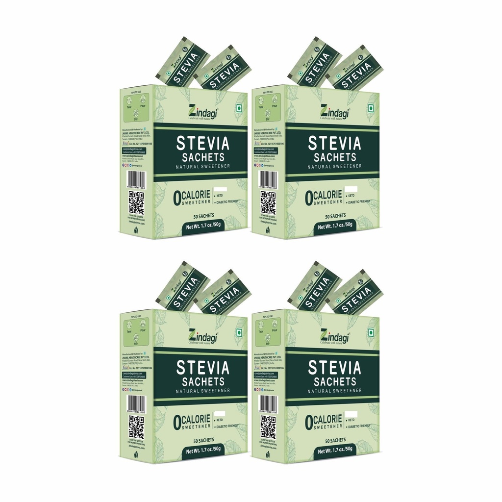 Zindagi Stevia Sachets | Natural Stevia Powder | Diabetic Friendly Sweetener | 200 Sachets