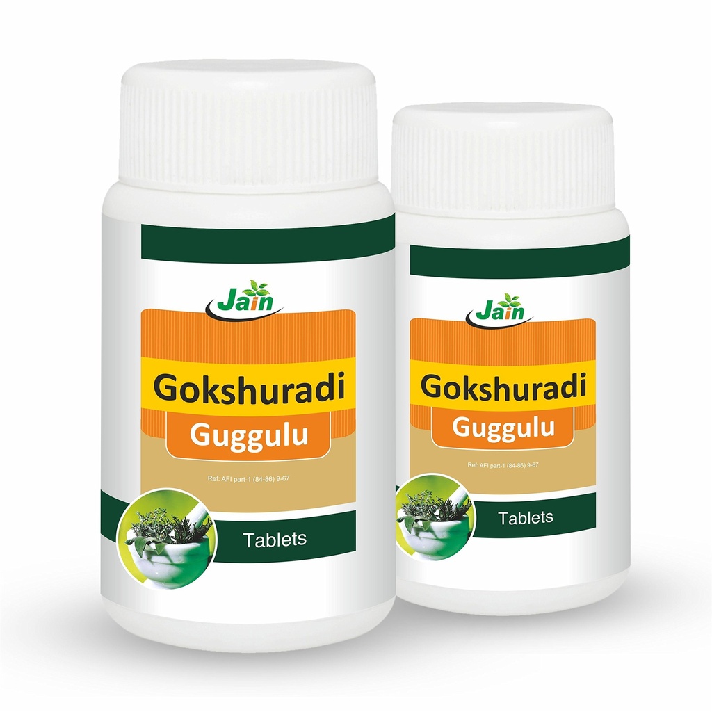 Jain Gokshuradi Guggulu Tablets 80 Count (Pack of 2) | Ayurvedic Herbal Formula for Urinary Health, Kidney Support, Detox & Wellness | Natural Ingredients, Traditional Formula