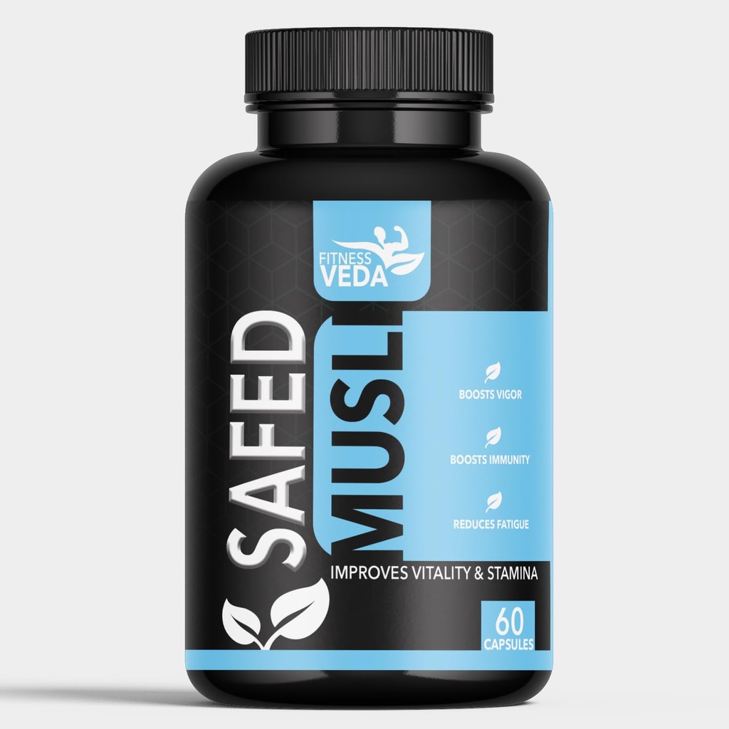 Safed Musli Capsules for Strength & Vitality – 60 Veg Capsules| Boosts Immunity, Enhances Stamina & Energy | Stress Support | Ayurvedic Wellness | Pack of 1