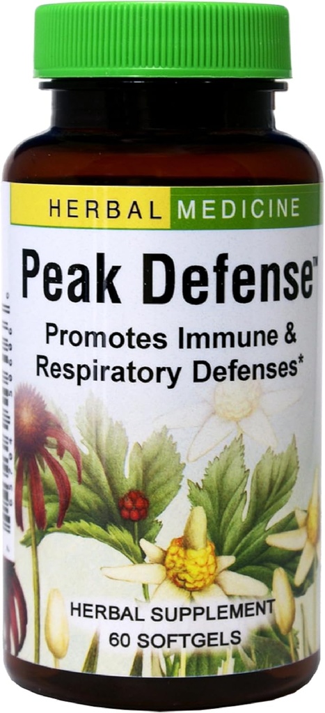 Kruiden Etc. Peak Defense - Ondersteuning van een gezond ademhalingssysteem - Kruidensupplement voor ondersteuning Immune Health - Vitality Support Supplement voor volwassenen - Glutenvrije - 60 Softgels (60 Servers)