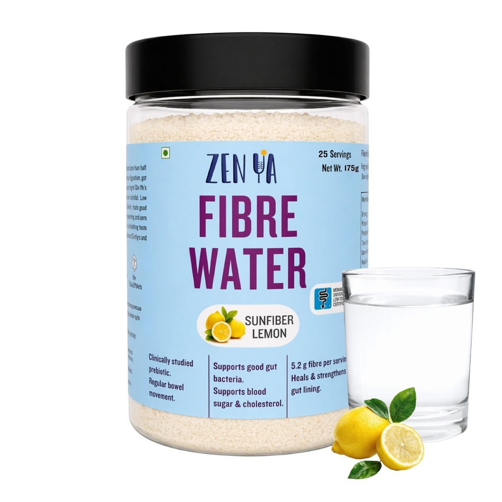 Zen Ya Fibre Water | Prebiotic Fibre Supplement for Gut Health, Constipation, Bloating, & Digestion | Diabetic Friendly | Lemon Flavour | 25 Servings