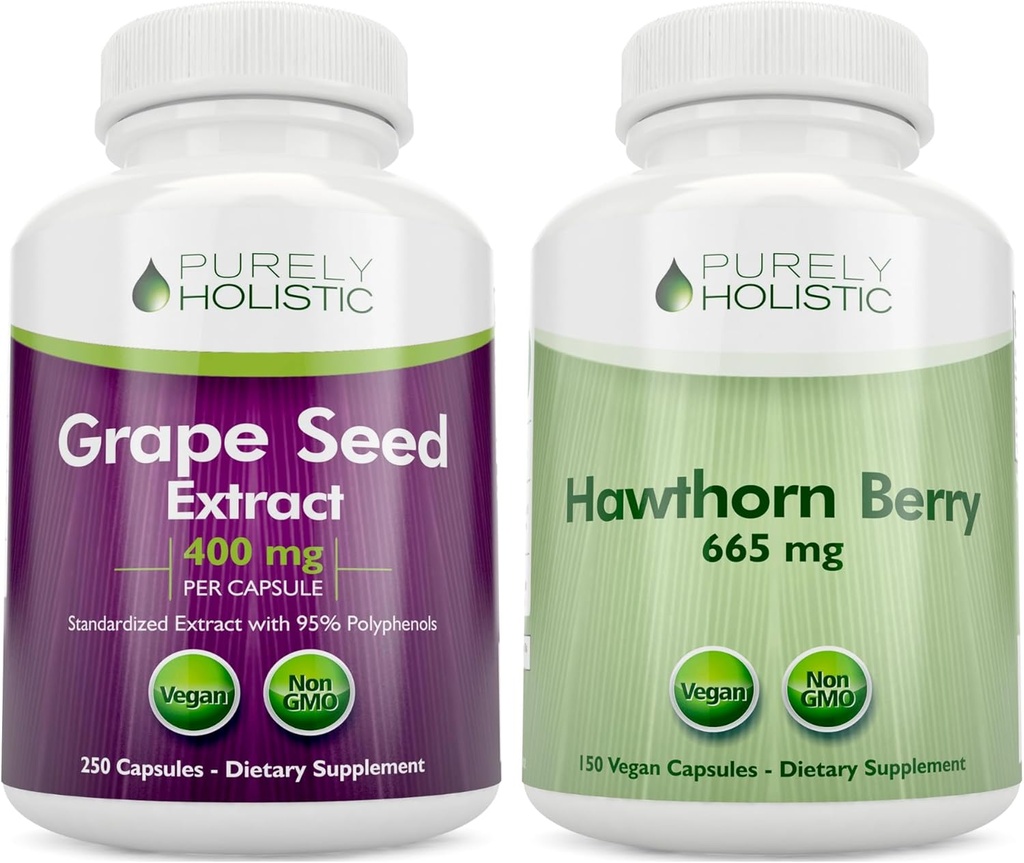 Pure Holistische Grape Seed Extract 400mg + Hawthorn Berry 665mg Bundel - 400 Vegan Capsules - Made in USA