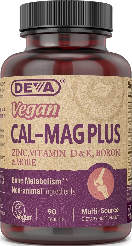 DEVA Vegan Cal MAG Plus Supplement met calcium, magnesium, zink, boron, vitamine C, D & K, 90 tabletten, 12-pack