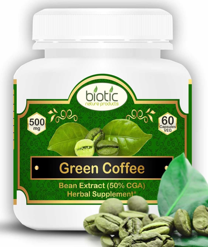 Biotic Natural Green Coffee Bean Capsules - Green Coffee Extract 500mg - 60 Veg Capsule