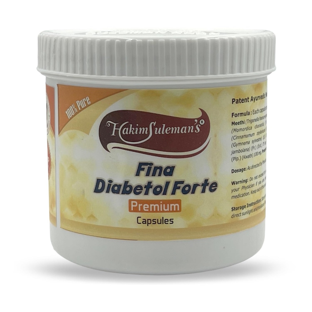 Hakim Suleman's Fina Diabetol Forte Premium Capsules – Herbal Support for Metabolism & Energy, Natural Supplement for Wellness - 60 Capsules