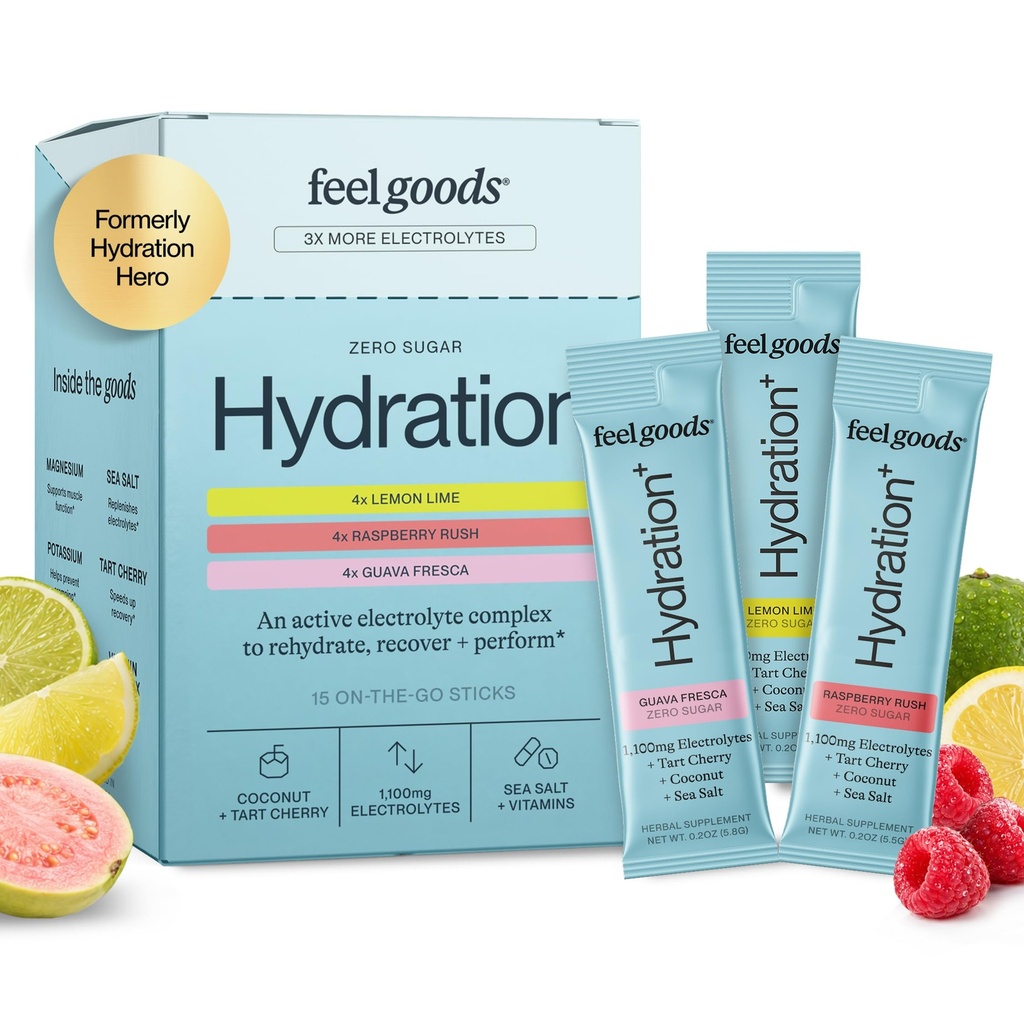 Feel Goods Hydration Held, Variety Pack, 1000mg Elektrolyten Poeder, Suikervrij, Magnesium, Biologische Aloë Vera, L Theanine, Vitamine C, Vegan, Niet GGO, On The Go Electrolyte Packets, 12 Tellen