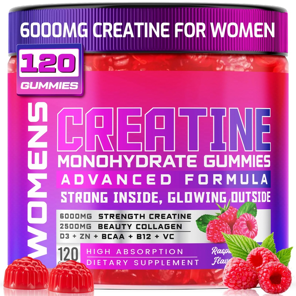 Creatine for Women, 6000mg Creatine Monohydrate Gummies with Collagen, BCAA