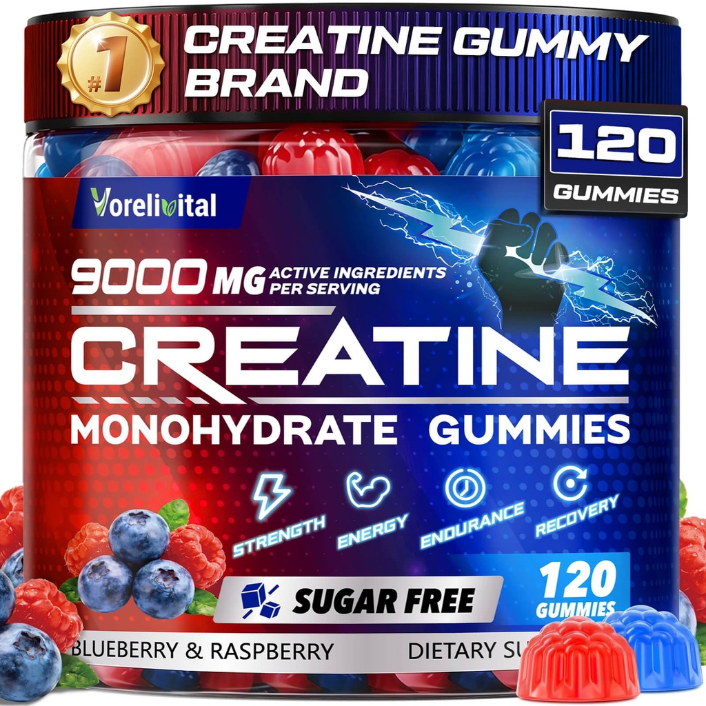 Creatine Monohydrate Gummies 6000MG, Sugar-Free Creatine Gummy for Adults