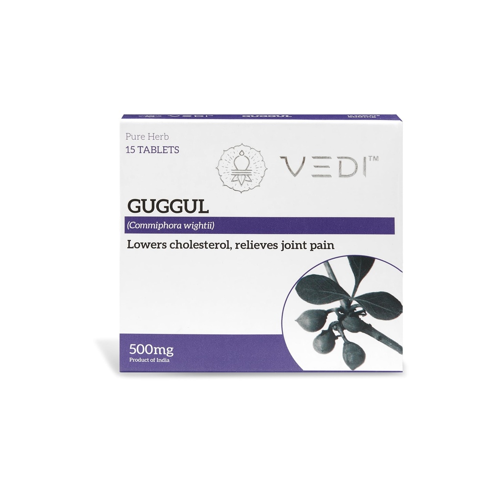 Vedi Guggul 500mg Tablets | Ayurvedic Herb for Cholesterol Support, Metabolism & Joint Wellness | Non-GMO, Vegan, Gluten-Free | Lab Tested | 1 Strip (15 Tablets)