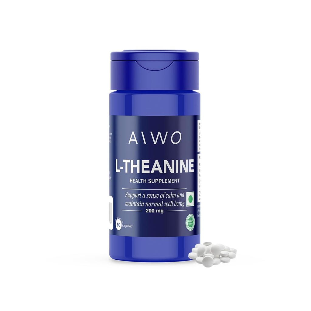 AIWO L-Theanine 200 mg Capsules | Supports Calmness, Mental Focus & Daily Wellness | Naturally Sourced from Green Tea | Vegetarian Supplement for Men & Women | Daily Use Formula | 60 Capsules