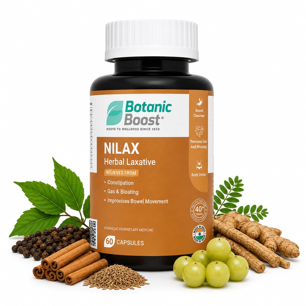 Nilax Constipation Relief & Bowel Support Capsules – Indian Senna & Triphala Herbal Laxative for Gas, Bloating, Digestive Comfort, Gut Health & Regularity – 60 Capsules