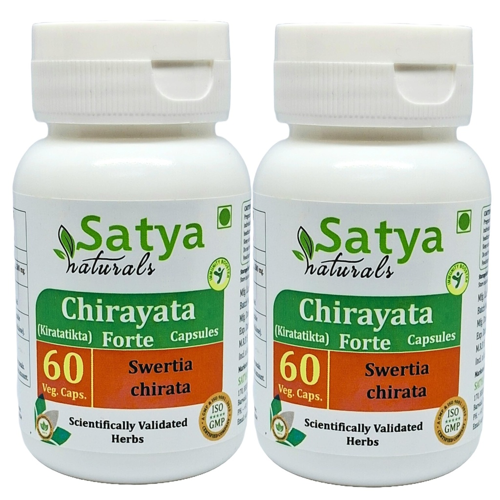 Chirayata (Swertia Chirata) Extract Capsules | 100% Herbal & High Potency | 500 mg. | Supports Liver Health & Immunity | Pack of 2 x 60 Veg. Capsules