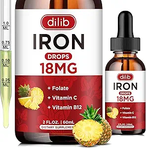 Liquid Iron Supplement for Women & Men Iron Drops Iron Supplements for Anemia with Folaat, Vitamin C, B12 for Red Blood Cell Support-Grape, 2 Fl Oz