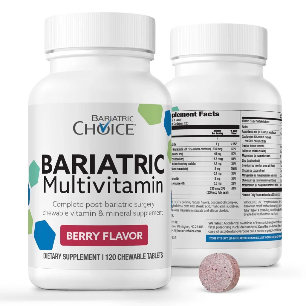 Bariatric Choice My Bariatric Chewable Multivitamine with Iron & 300mg Calcium, Berry (120ct)
