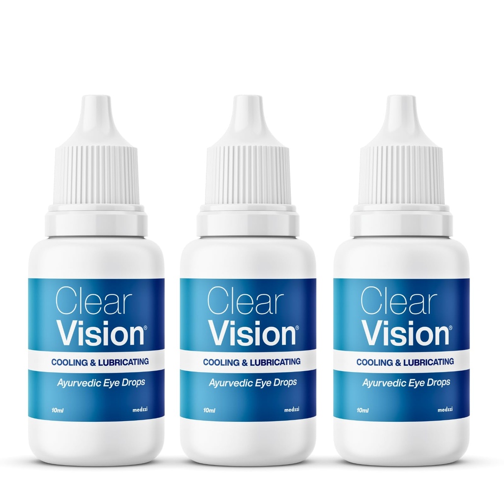 Clear Vision Eye Drop (Pack of 3) | Ayurvedic Formula | Daily Use Eye drops with Aloe Vera, Rose Water, Honey, Neem & Tulsi | 10ml