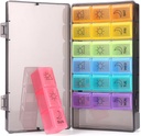 Organisateur hebdomadaire de pilules 7 jours 3 fois, Organisateur portable de pilules, Cas sans pilules BPA, Rappel quotidien de pilules, Organisateur de médicaments pour les vitamines, Suppléments (Rainbow)