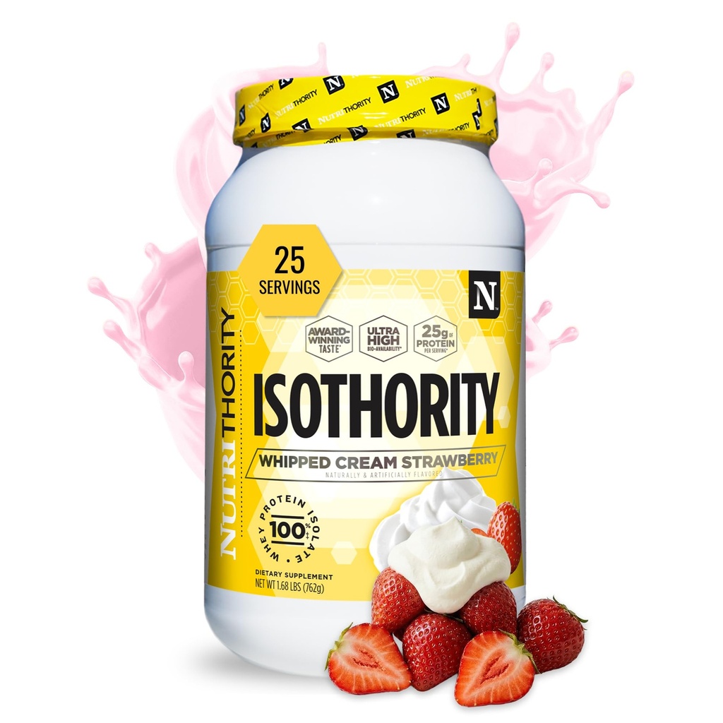 Isothority Whey Protein Isolate, Whipped Cream Strawberry, 2 lb - Ultra Absorbable Branched Chain Amino Acids (BCAA) Powder with 25g Per Serving, Low Carb - Build Muscle & Accelerate Herstel