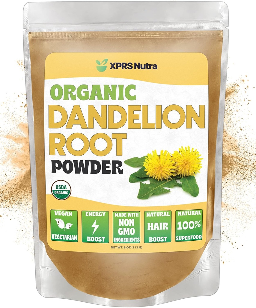 XPRS Nutra Organic Dandelion Root Powder - Vegan Friendly Antioxidant Power for Liver Support - Dandelion Root for Tea and Dranks - Immune Boosting Dandelion Powder (8 Ounce)
