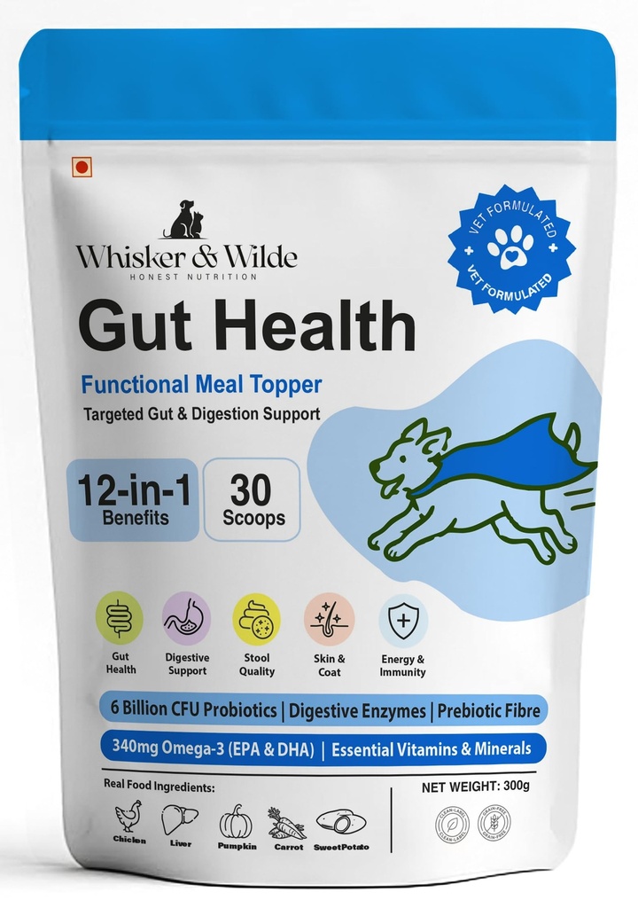 Dog Gut Health Supplement Powder | 6 Billion CFU Probiotics for Paw Licking, Loose Stools, Gas and Itching | with Prebiotics, Digestive Enzymes and Omega-3 | 300g, 30 Daily Scoops
