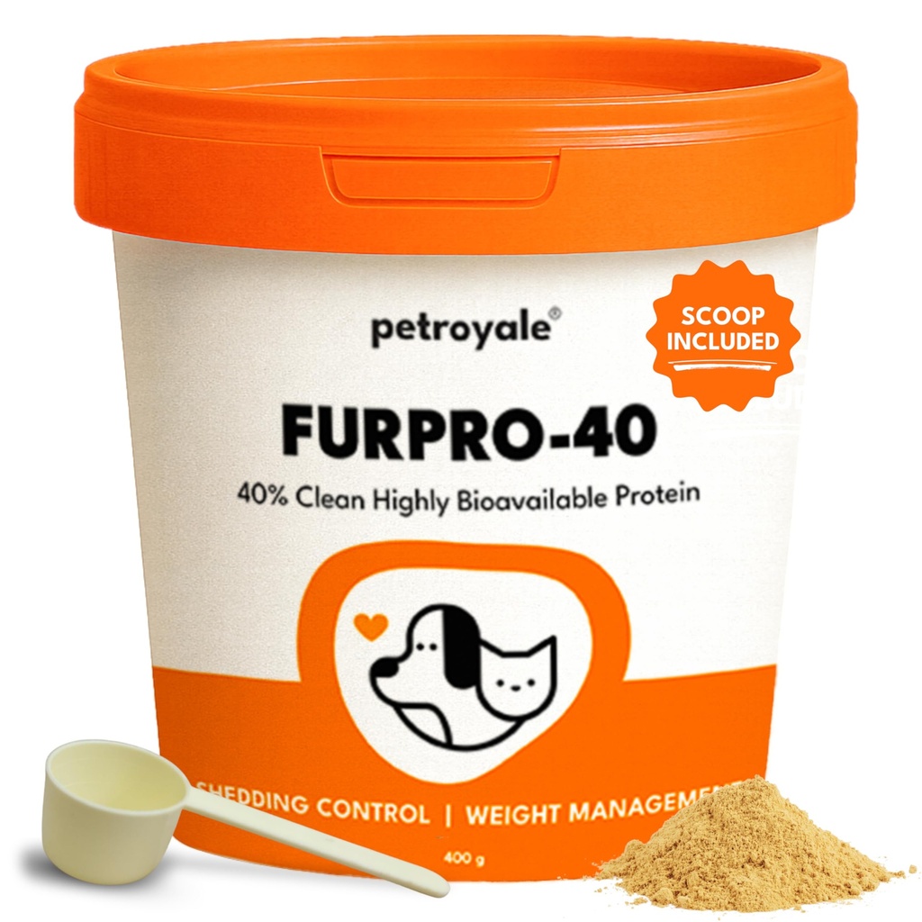 Petroyale Furpro-40 Dogs Protein Powder Supplement - Dog Skin & Coat + Hair Fall Control Supplement- Omega 3 6 9 for Dogs & Cats - Dog Muscle & Weight Gain Powder - Growth Food - Fish Flavor - 400g