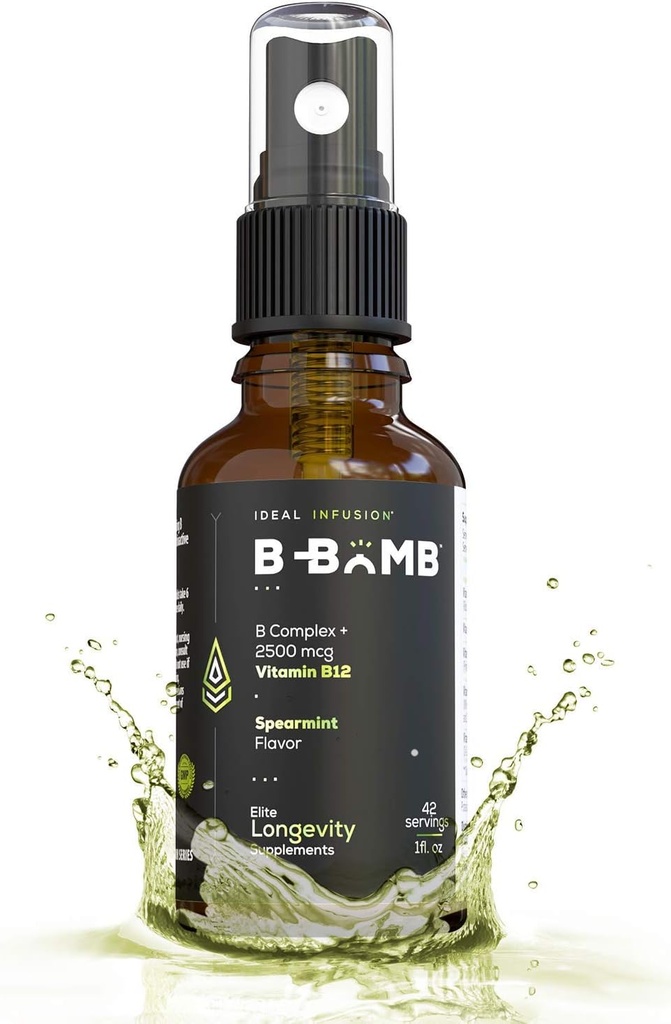 B-Bomb Vitamine B12 + B Complex Liquid Spray: Methylcobalamine met Adenosylcobalamine: Energy & Mood Support, Sugar-Free, Vegan, Biologische Spearmint smaak