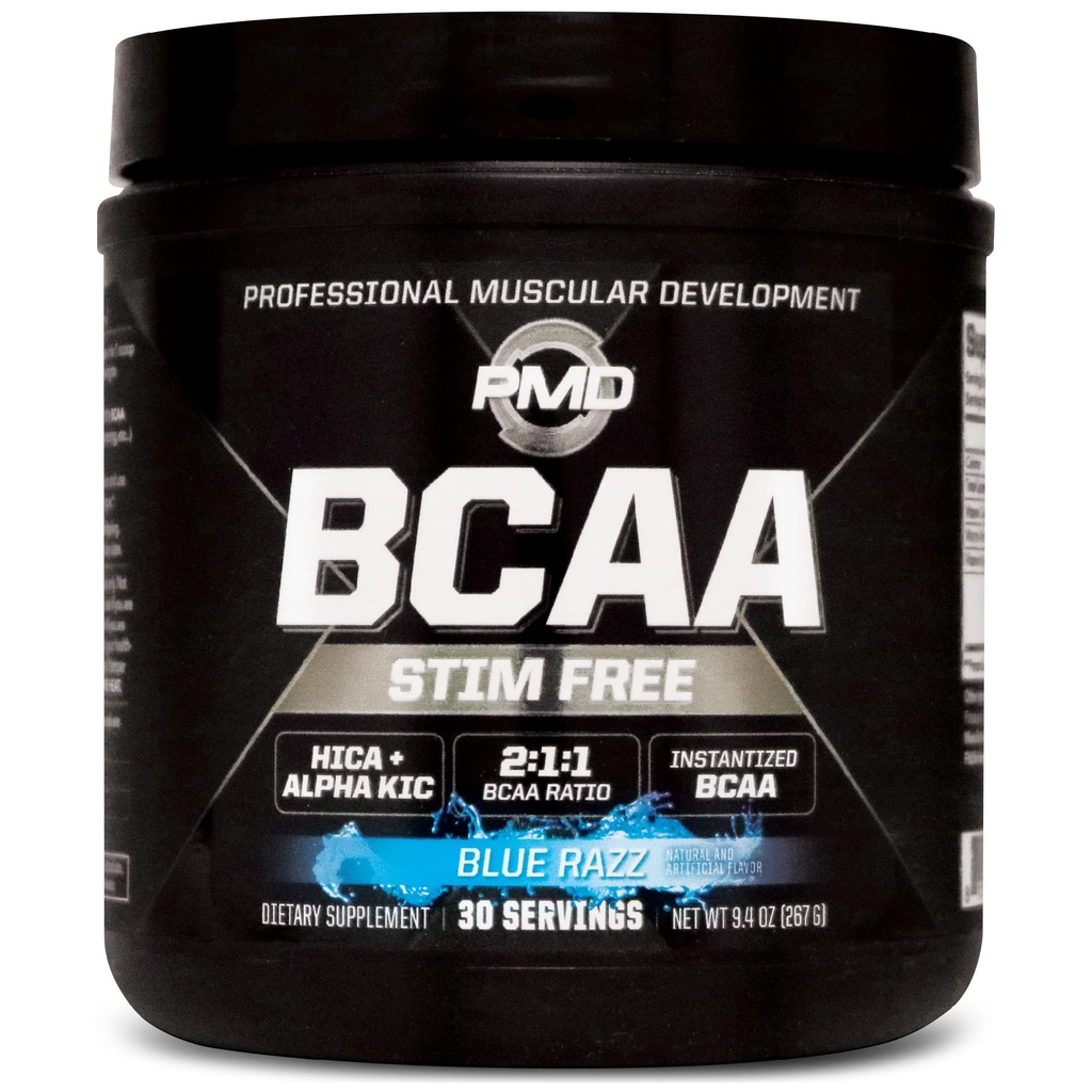 PMD Sport BCAA Stim-Free Aminozuren - Betere workout prestaties, verbeterde herstel, dagelijkse energie, spier Builder, en spierspring - BCAA Powder Drink Mix - Blue Razz (30 Servers)