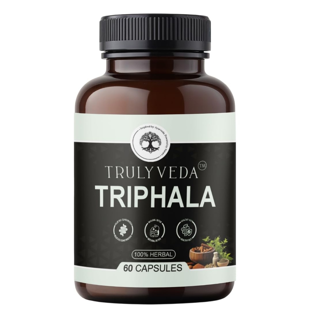 Triphala Capsules – Natural Blend of Amla, Haritaki, and Bibhitaki | Plant-Based Supplement in Easy-to-Swallow Capsules for Daily Use - 60 Tablets