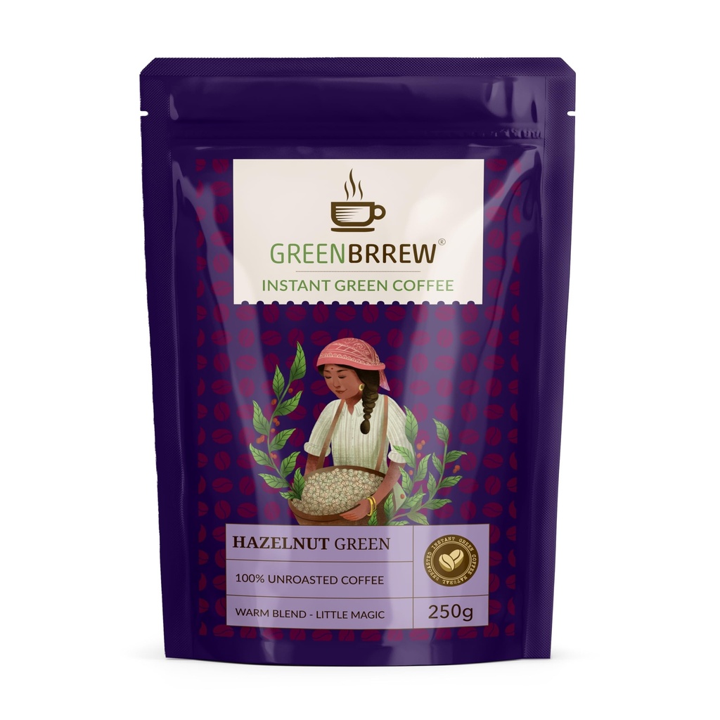 Greenbrrew Hazelnut Instant Green Coffee - 1 Month Pack (250g)