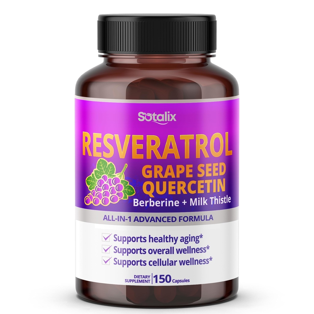 Resveratrol met druivenzaad + quercetine Berberine + melkdistel Krachtige anti-aging - USA Made & Tested (150-day supply (pack of 1))