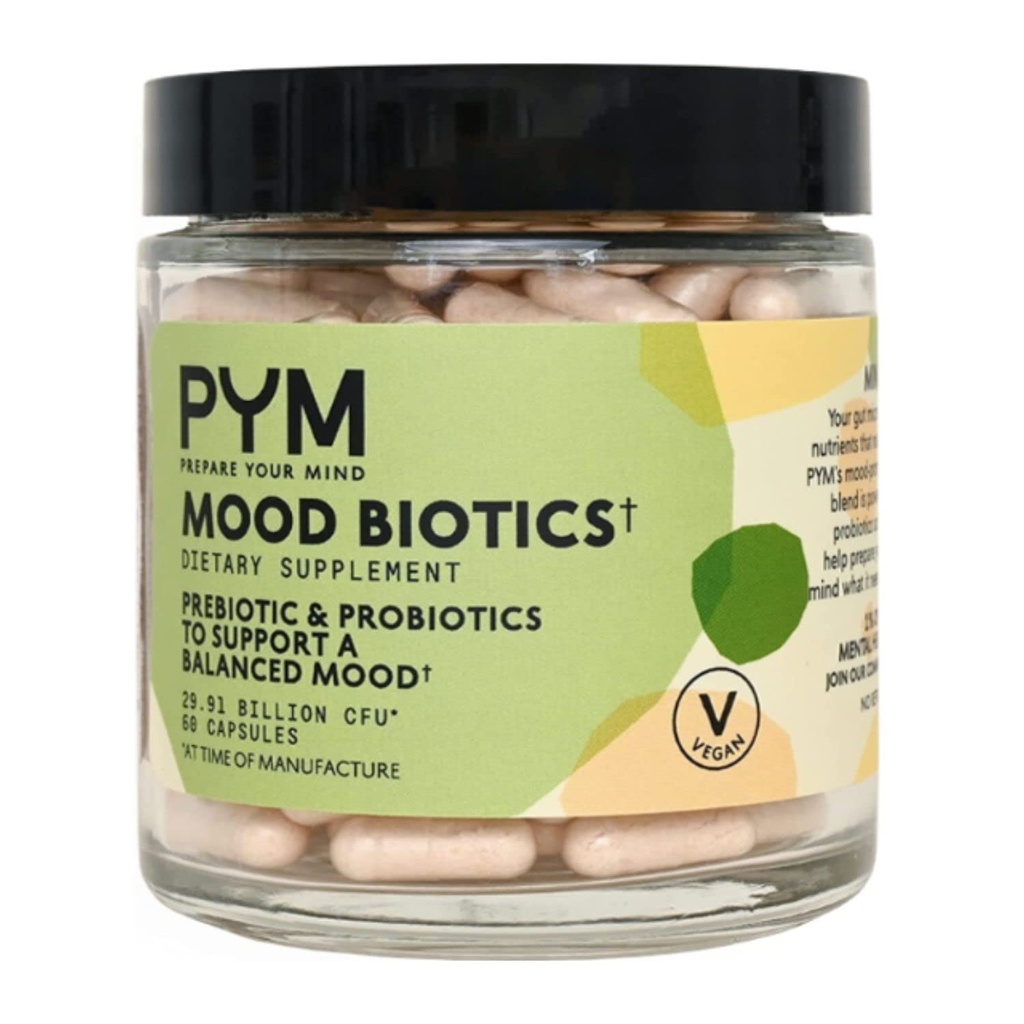 Prebiotica en probiotica Mood Biotics door PYM met 22,91 miljard CFU (60 telling) Gut Health & Mood Support Supplement 