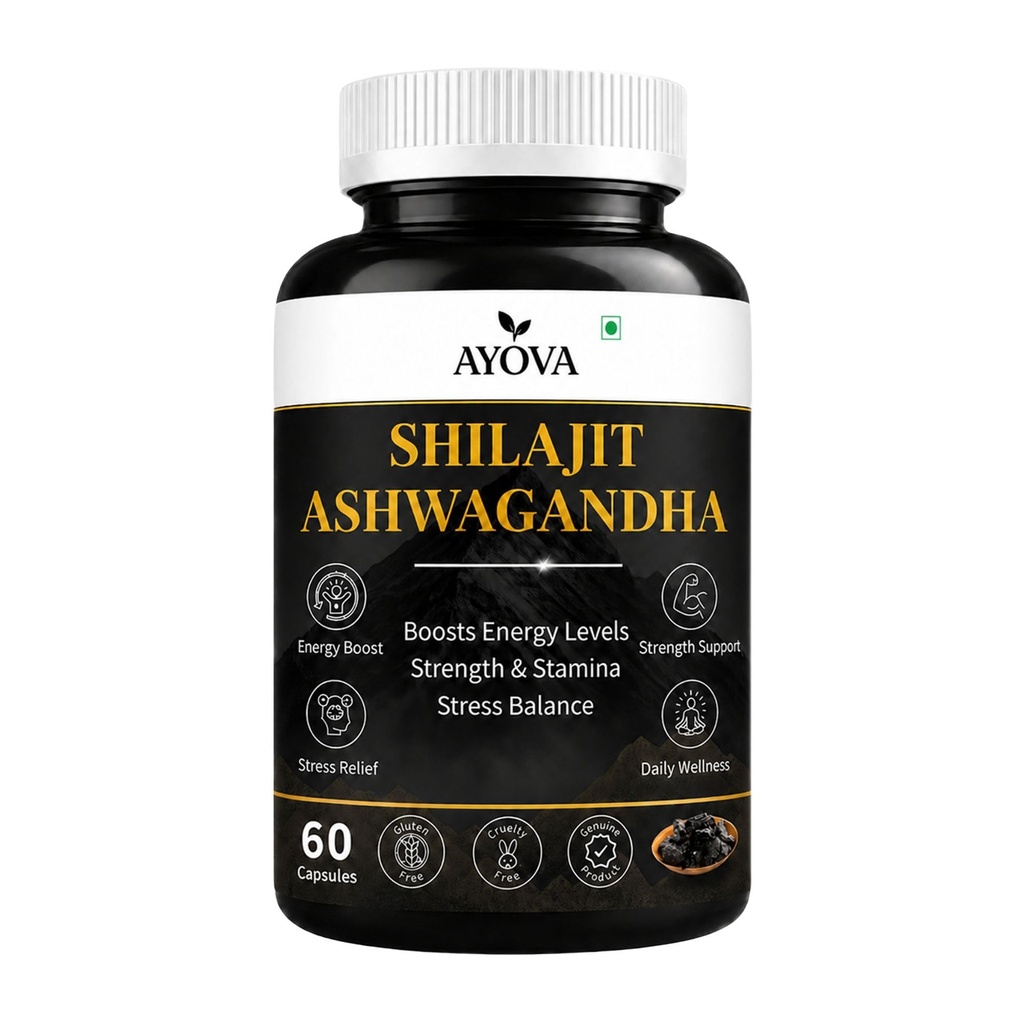 Shilajit & Ashwagandha Tablets For Stamina, Strength & Energy | Himalayan Shilajit & Ashwagandha Capsules for Both Men & Women | Shilajit 150 mg + Ashwagandha 300 mg | 60 Capsules