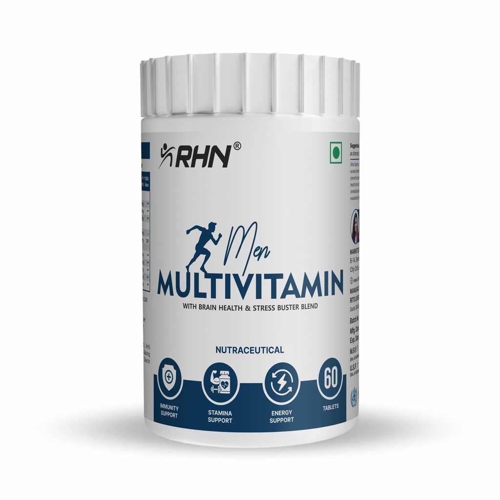 RHN Men’s Multivitamin | Daily Nutrient Support | Boosts Immunity, Energy & Recovery | Anti-Aging & Stress Management Supplement | 60 Tablets
