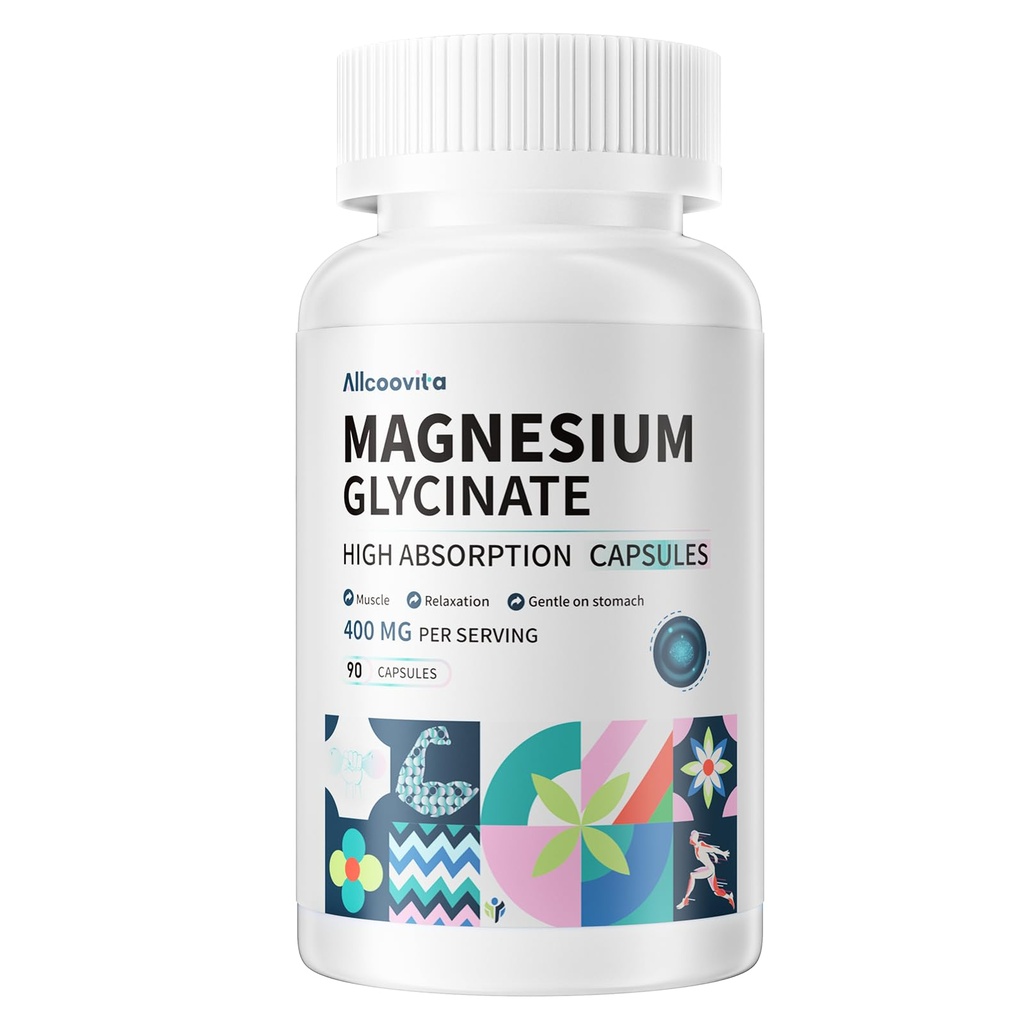Glycinat de magnésium 400 MG par portion 100 % chélaté pour une absorption élevée, doux sur l'estomac, non-OGM, 90 capsules végétariennes