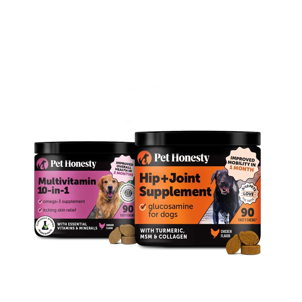 10 en 1 Multivitamine + Hip & articulaire Santé Soft Chew Supplément Bundle - Vitamines de chien - Glucosamine Chondroïtine, Omégas, Turmeric et MSM pour la santé globale des chiens, Supplément articulaire pour chiens.