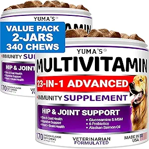 2-Pack Hond Multivitamine Kauwbaar met Glucosamine - Hond Vitaminen en Supplementen - Senior & Puppy Multivitamine voor Honden - Hip & Gezamenlijke Ondersteuning - Immune Gezondheid, Huid, Hart, Digestie, Probiotica