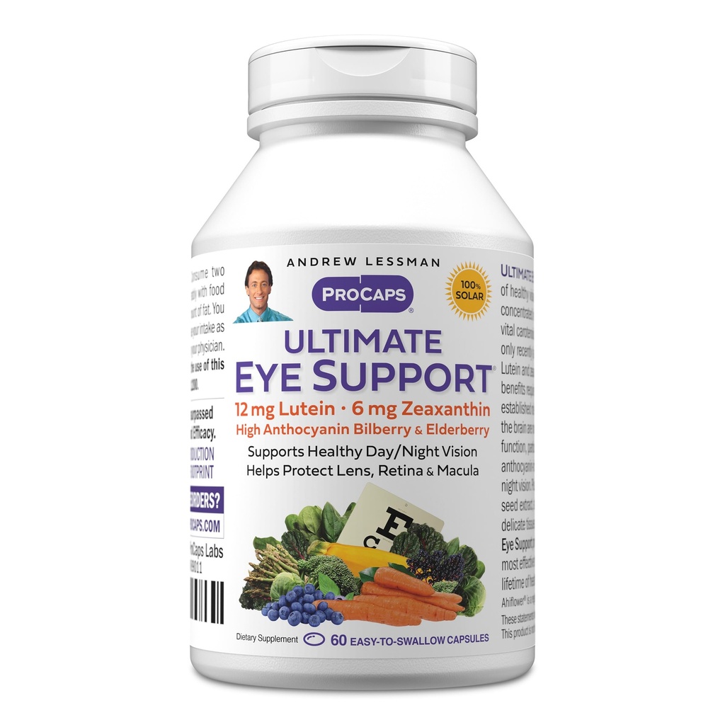 ANDREW MOINSMAN Ultimate Eye Support 60 Softgels - 12mg Lutein, 6mg Zeaxanthin, Bilberry, Nutriments clés pour soutenir la santé des yeux et promouvoir une vision saine. Pas d'additifs. Facile à avaler Softgels