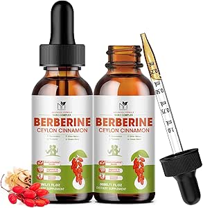 Berberine Supplement Liquid Drops, Berberine 1500mg met Ceylon Cinnamon, Kurkuma, Resveratrol, Bitter Melon, Vegan Supplement, Ondersteunt Immune System & Digestief Systeem - 2 FL Oz