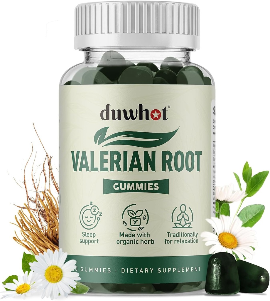 Valeriaan wortel Gummy, biologische Valeriaan wortel voor slaap & Stress Relief, verbeterd met kamille bloem voor volwassenen, Kids-Friendly, Apple smaak, 60 Tellingen