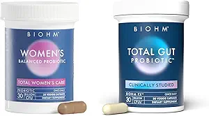 BIOHM Total Probiotic and Gut-Brain Connection Bundle, 30 miljard CFU Daily Probiotic with Good Bacteria, Fungi, Support Memory, Concentration, Focus, and Balanced Gut, 30 Servings Each