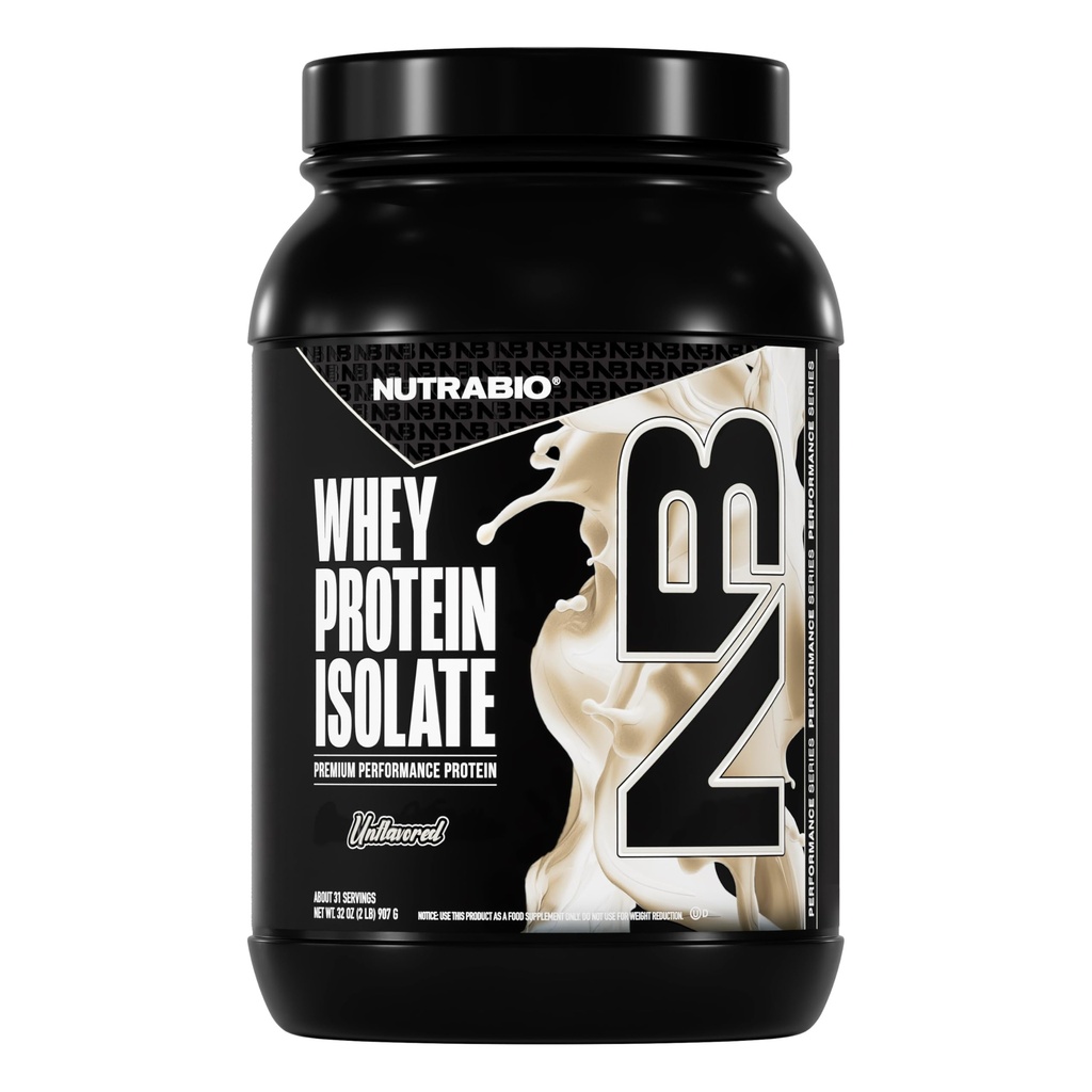 NutraBio 100% Wei Proteïne Isolaat Proteïne Poeder, 25g Proteïne met Compleet Aminozuur Profiel, Non-GMO, Soja & Gluten Vrij, Low Carb, Lage Calorie Wei Proteïne Poeder, Raw Unflavored, 2 Lbs