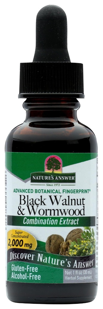 Natures Réponse Noyer noir et wormwood 1 oz 30mL 200mg. Extrait, liquide, favorise la digestion, Glycérine végétalisée et eau purifiée